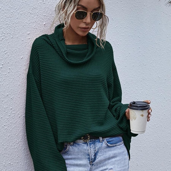 Black Oversized cowl neck wide long sleeve top - Picture 9 of 15